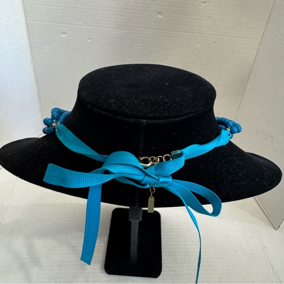 Sugarfix Teal Layered Multi Strand Acrylic Statement Necklace Ribbon Tie Detail - Picture 9 of 16